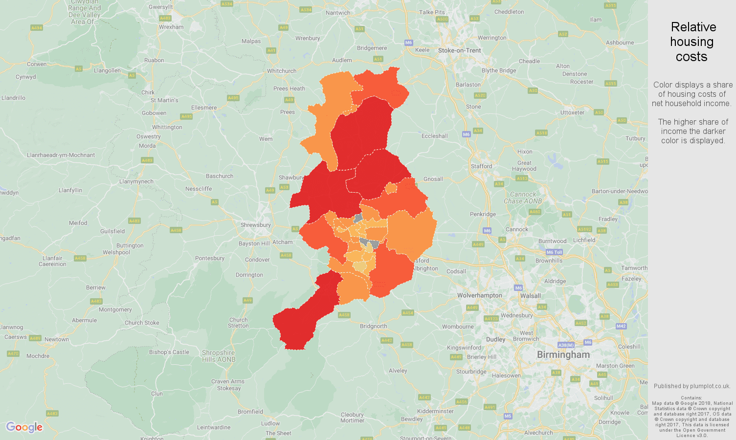 Telford relative housing costs map