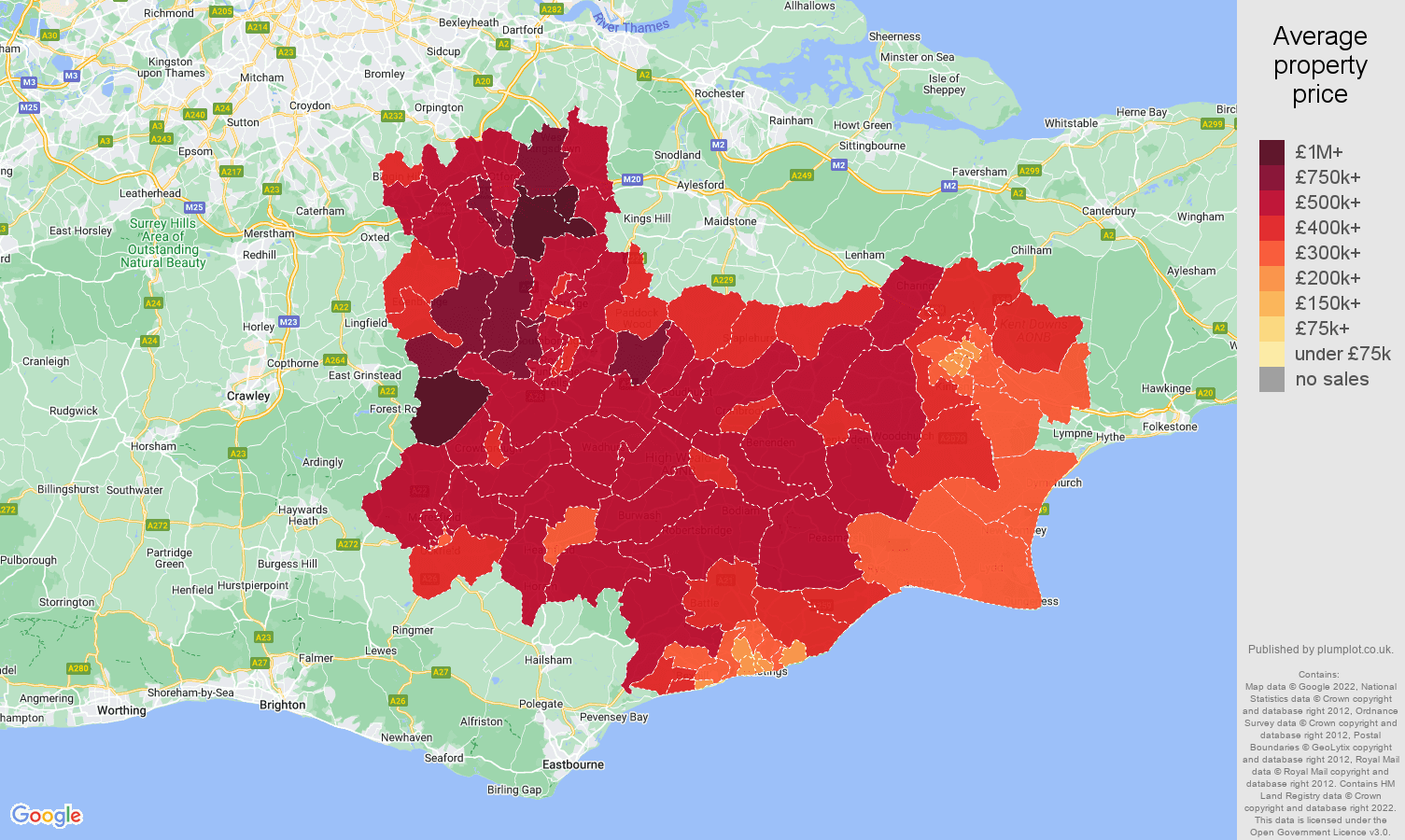 Tonbridge house prices map