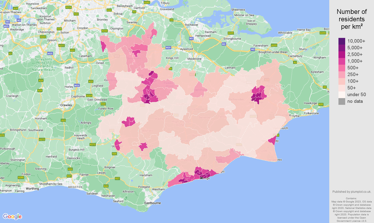 Tonbridge population density map