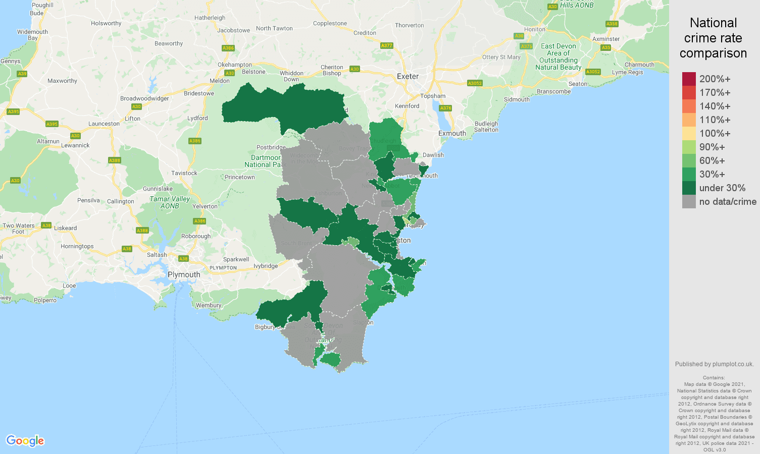 Torquay bicycle theft crime rate comparison map