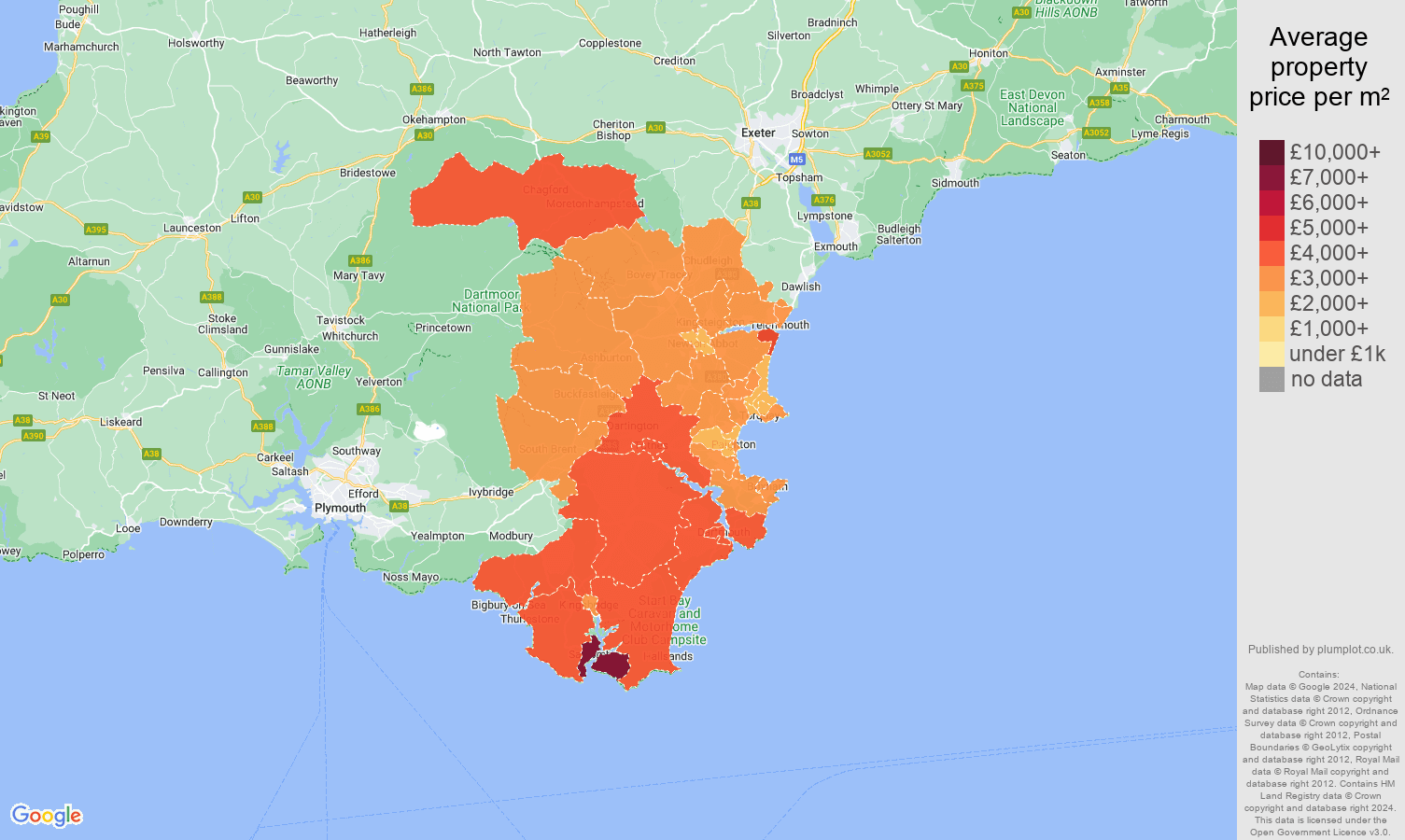Torquay house prices per square metre map