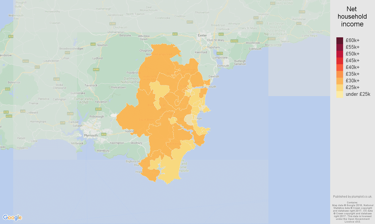 Torquay net household income map
