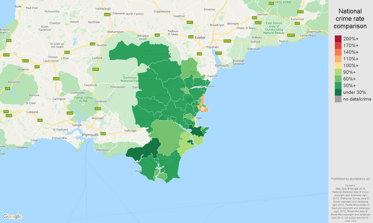 Torquay other theft crime rate comparison map