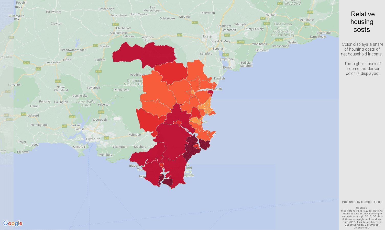 Torquay relative housing costs map