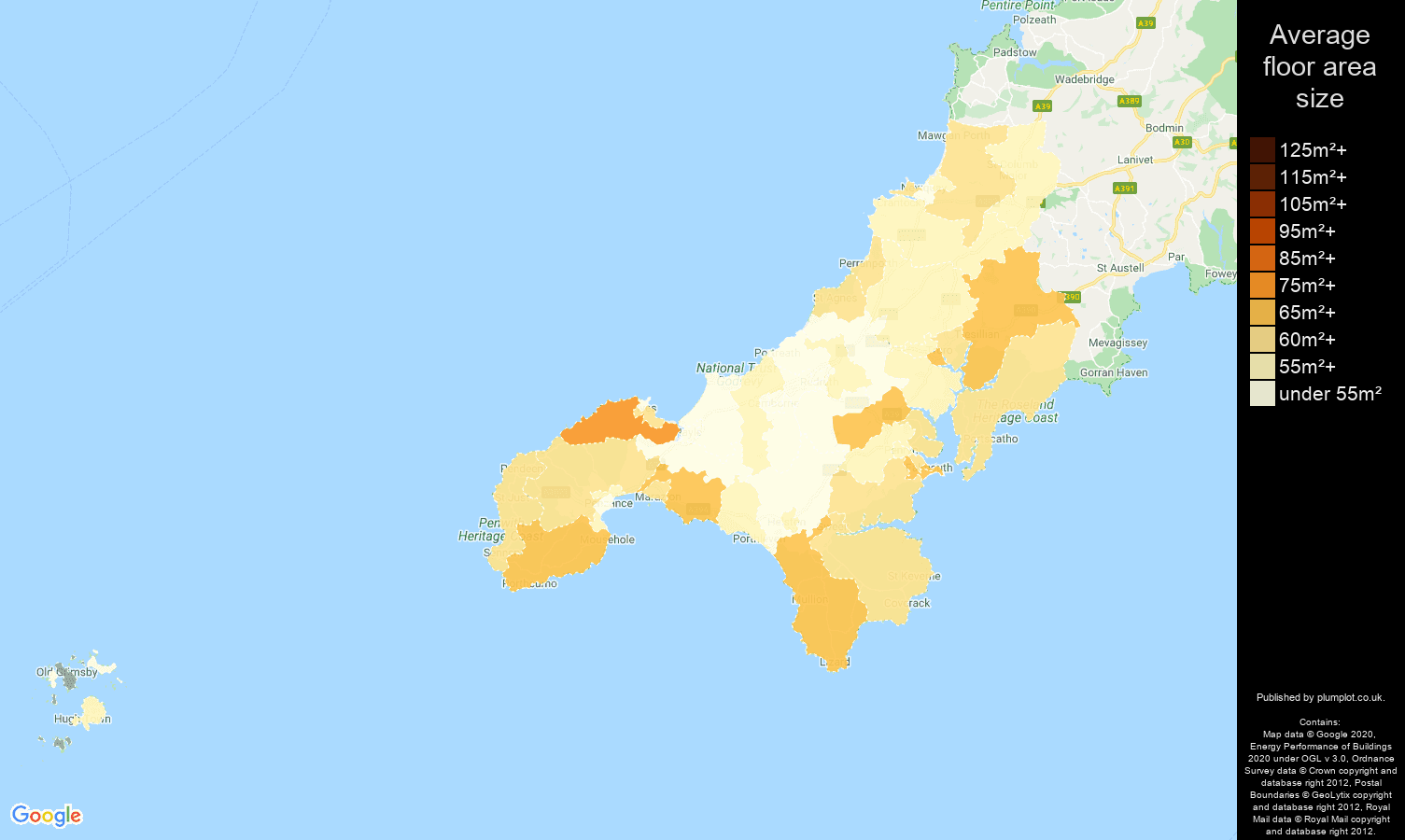 Truro map of average floor area size of flats