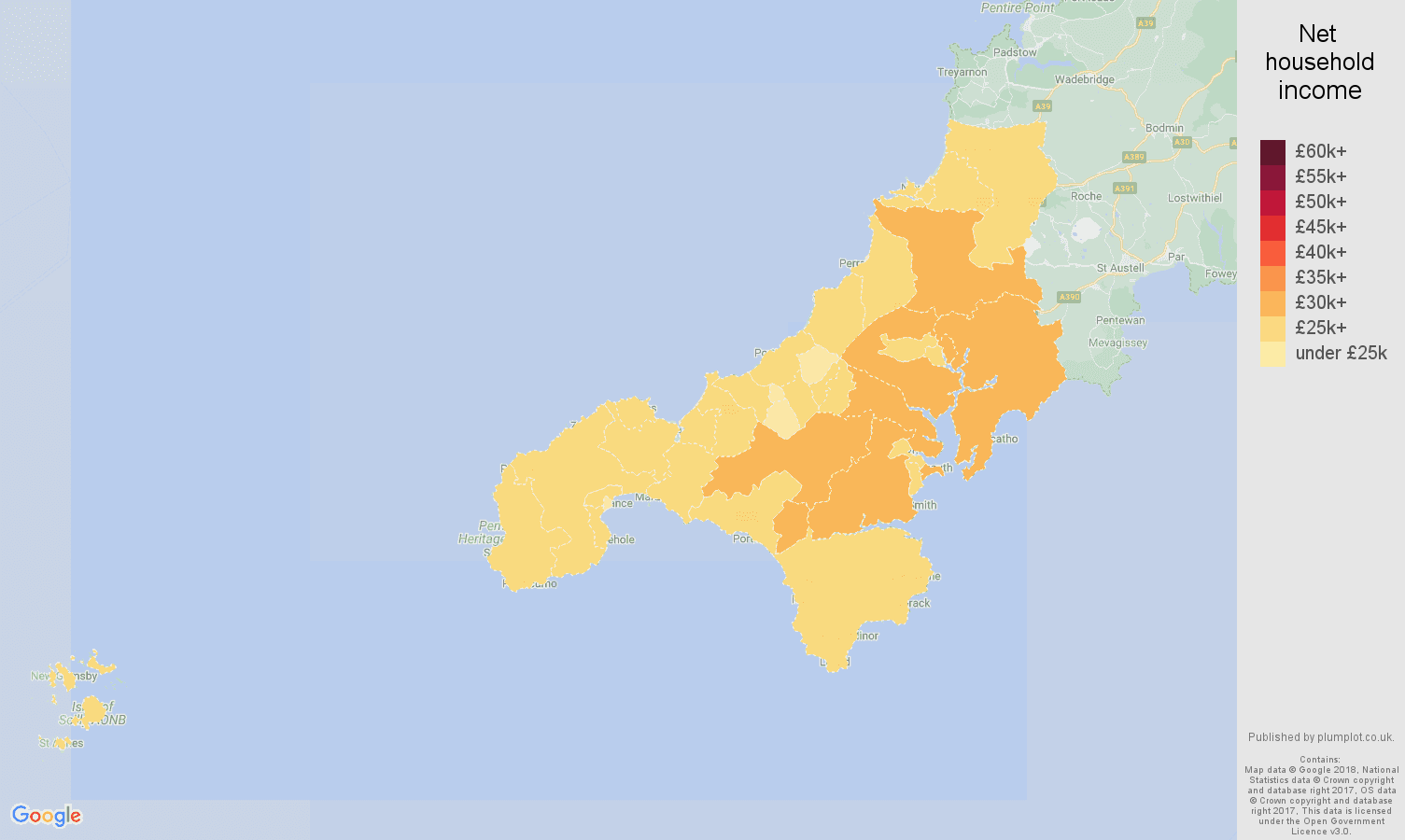 Truro net household income map