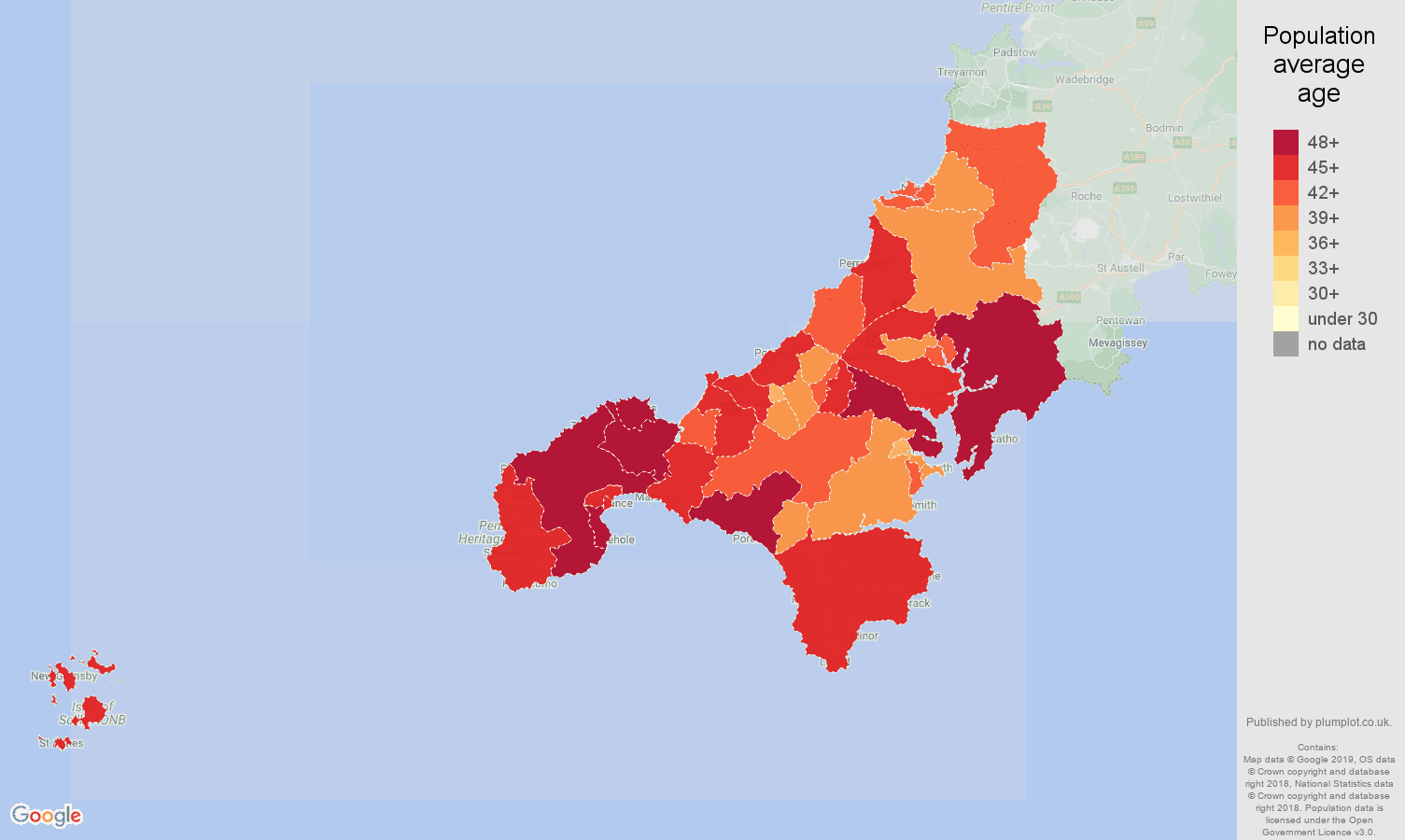Truro population average age map