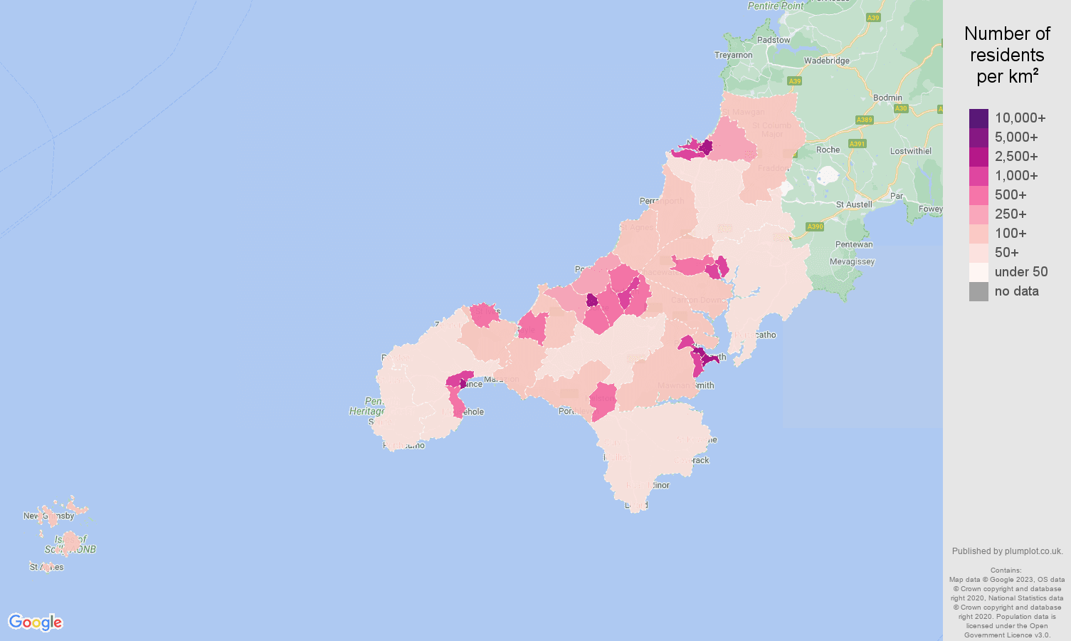 Truro population density map