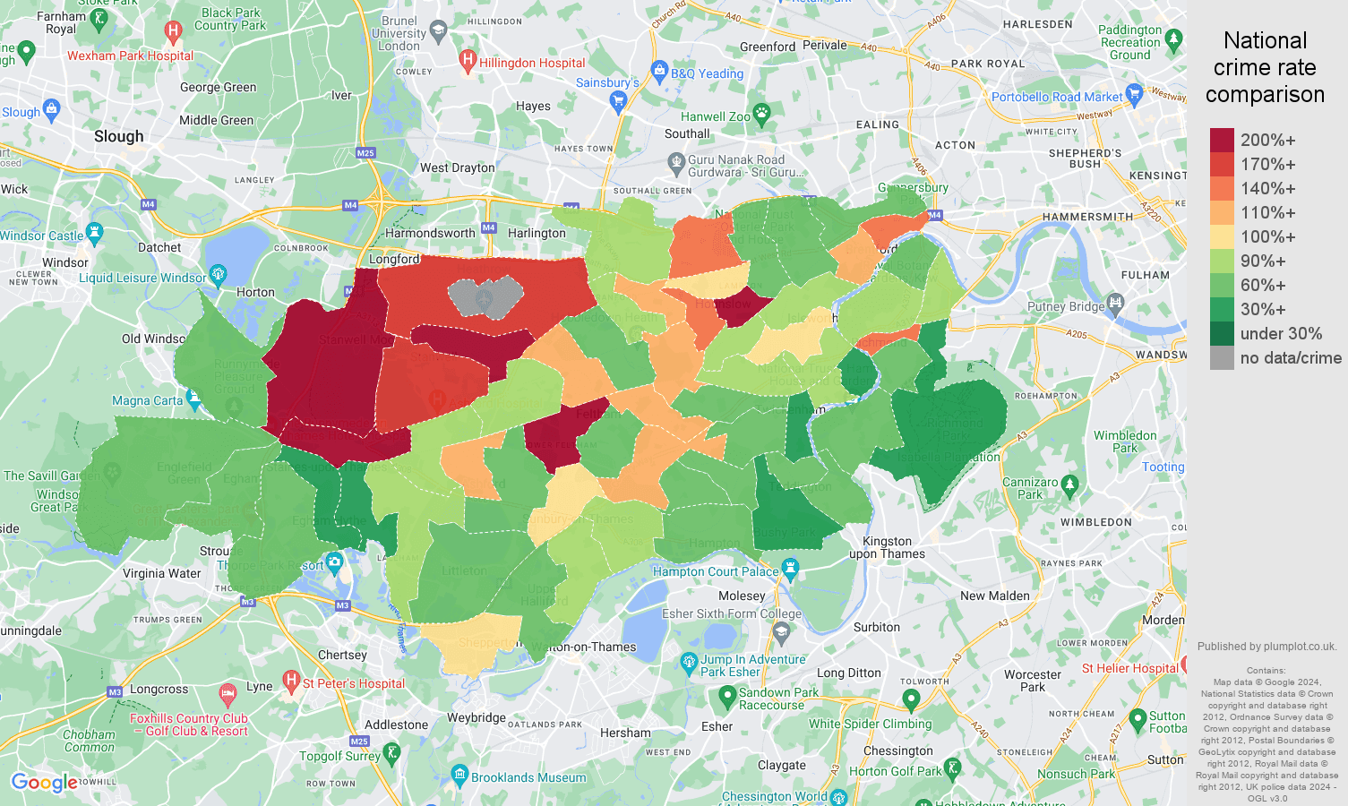 Twickenham crime rate comparison map
