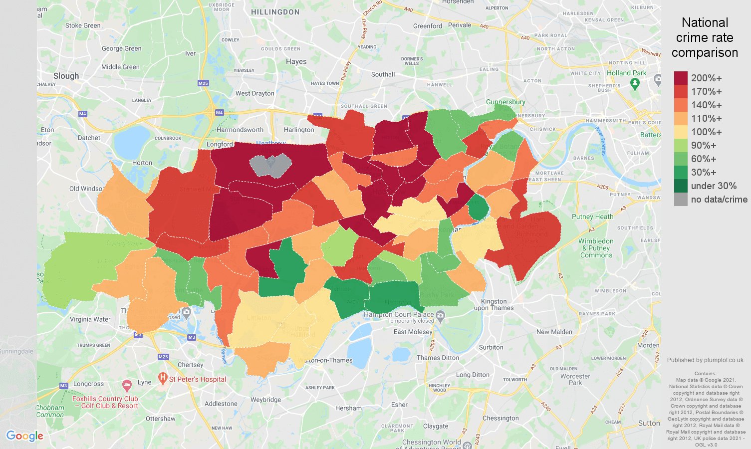 Twickenham drugs crime rate comparison map