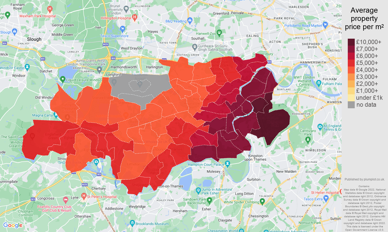 Twickenham house prices per square metre map