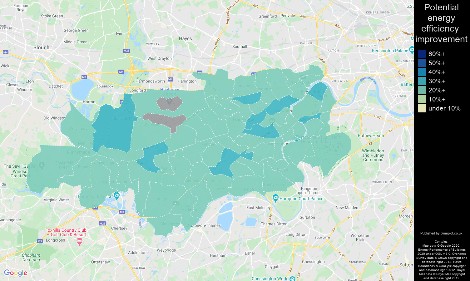 Twickenham map of potential energy efficiency improvement of houses
