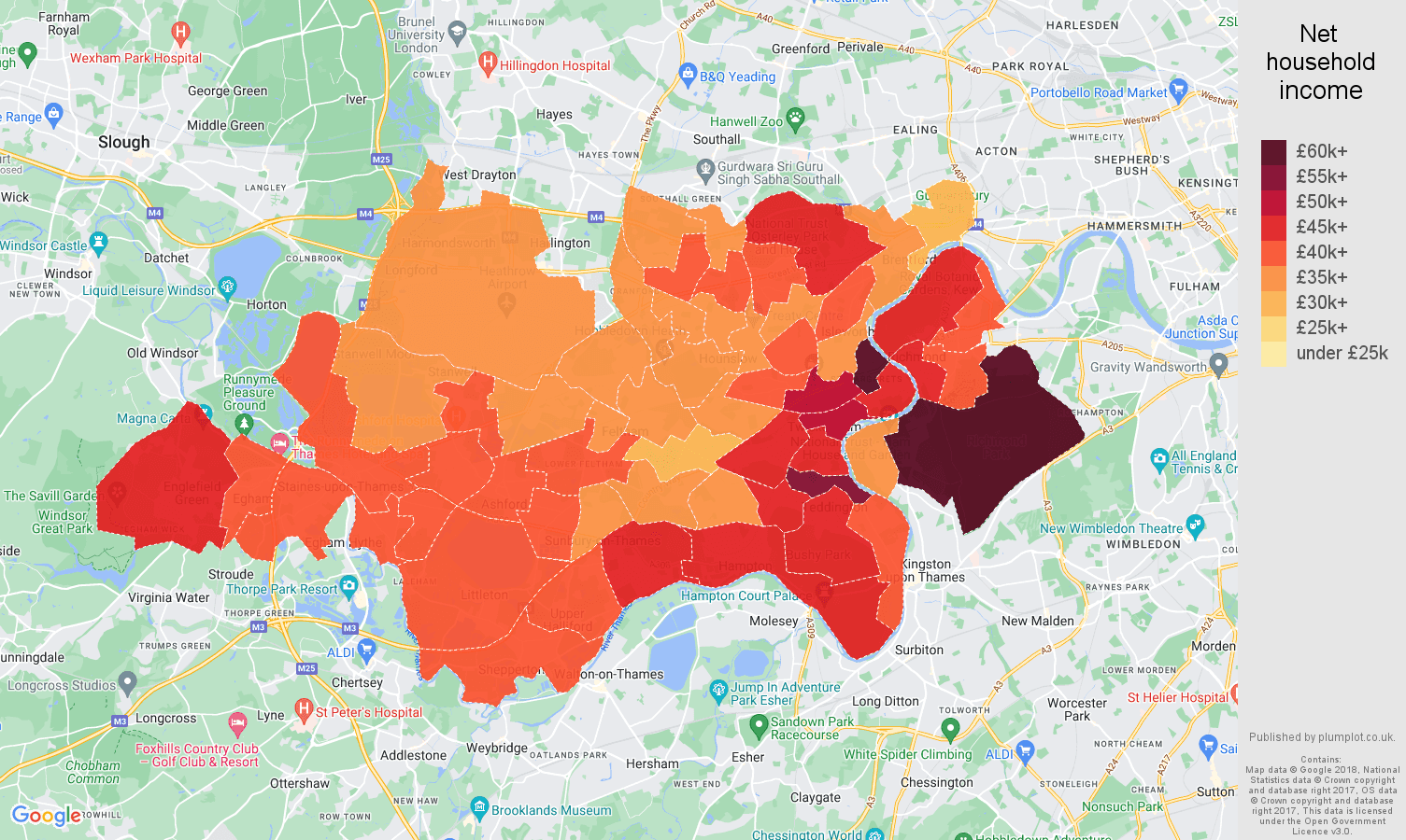 Twickenham net household income map