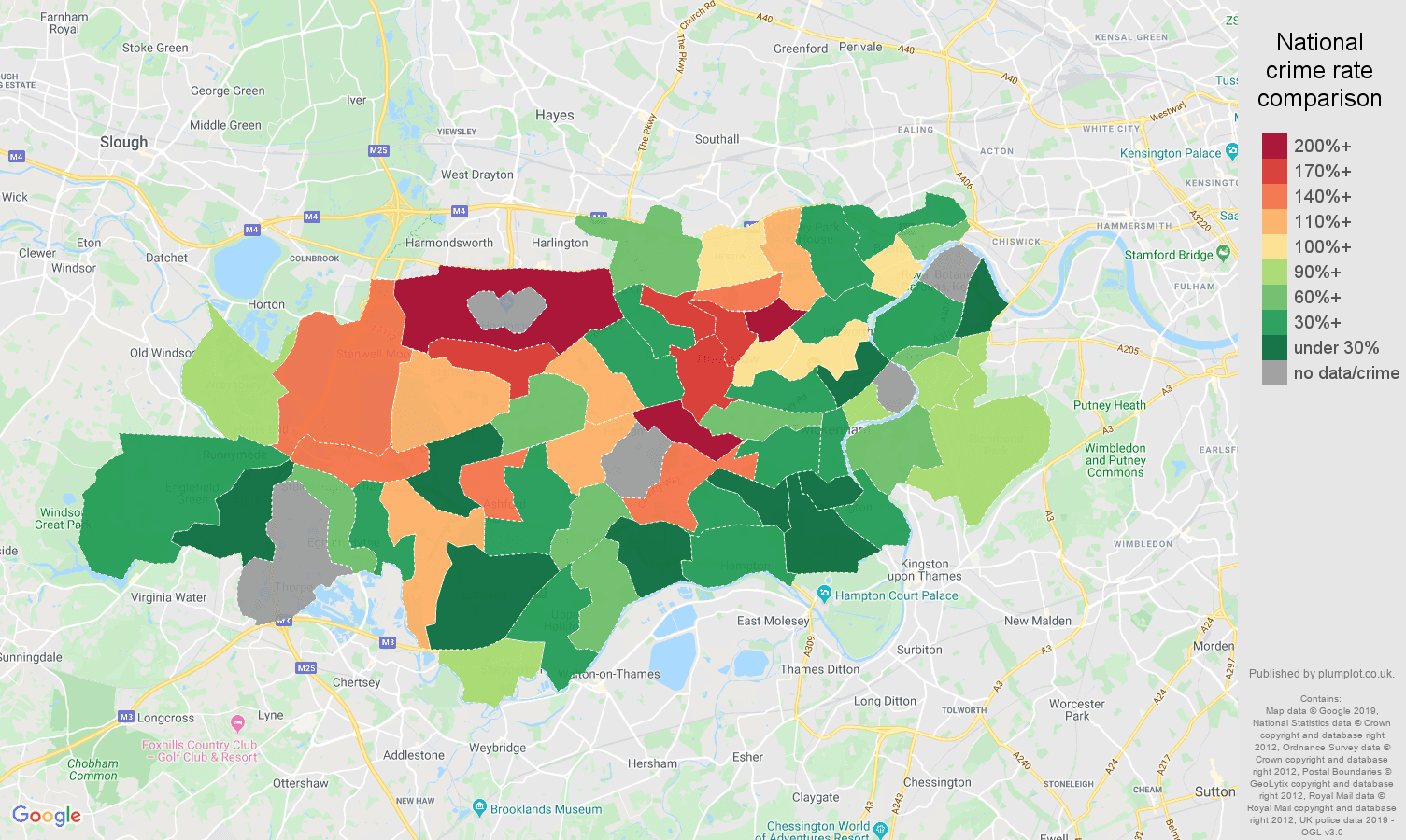 Twickenham possession of weapons crime rate comparison map