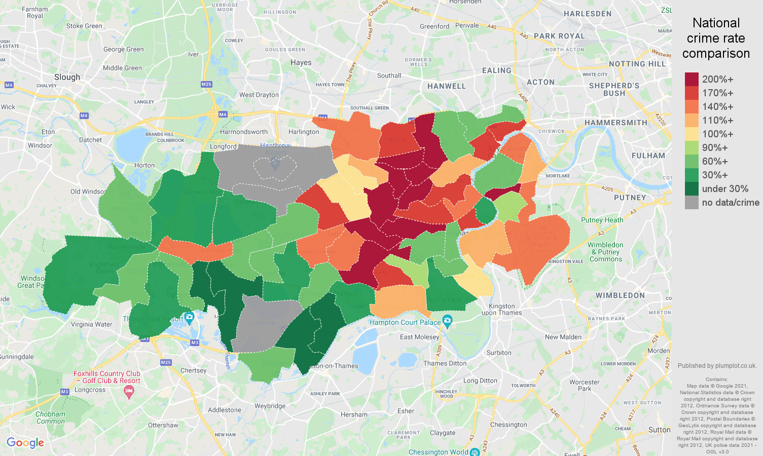 Twickenham robbery crime rate comparison map