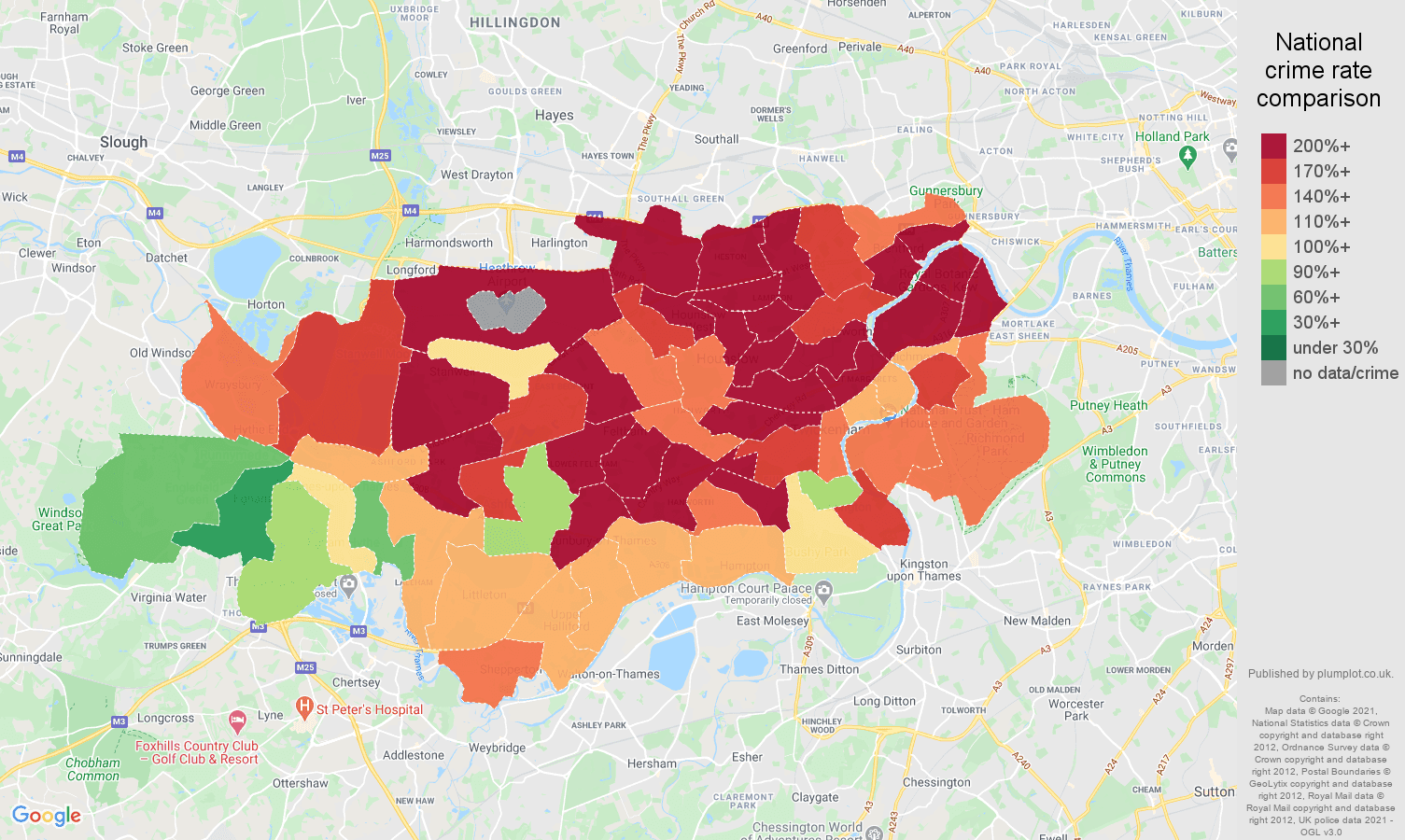 Twickenham vehicle crime rate comparison map