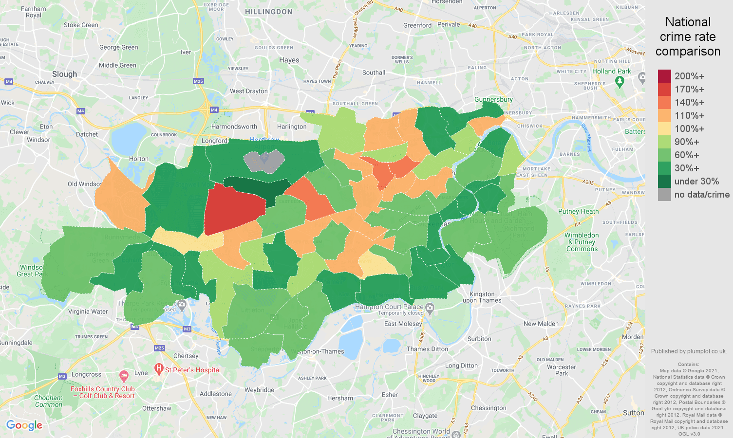 Twickenham violent crime rate comparison map