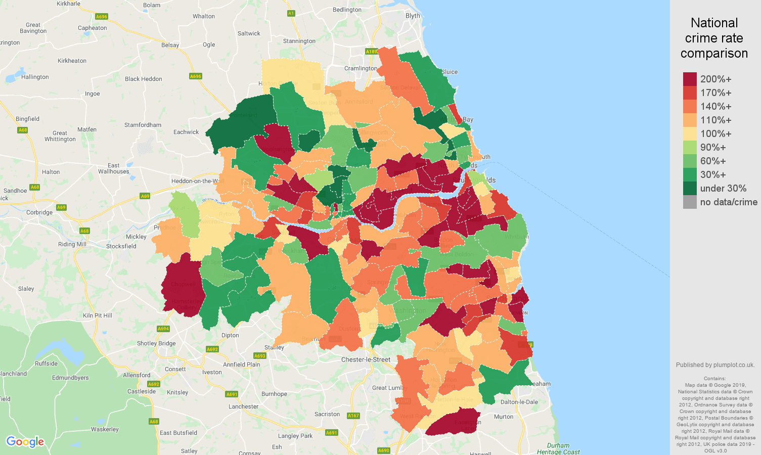 Tyne and Wear other crime rate comparison map