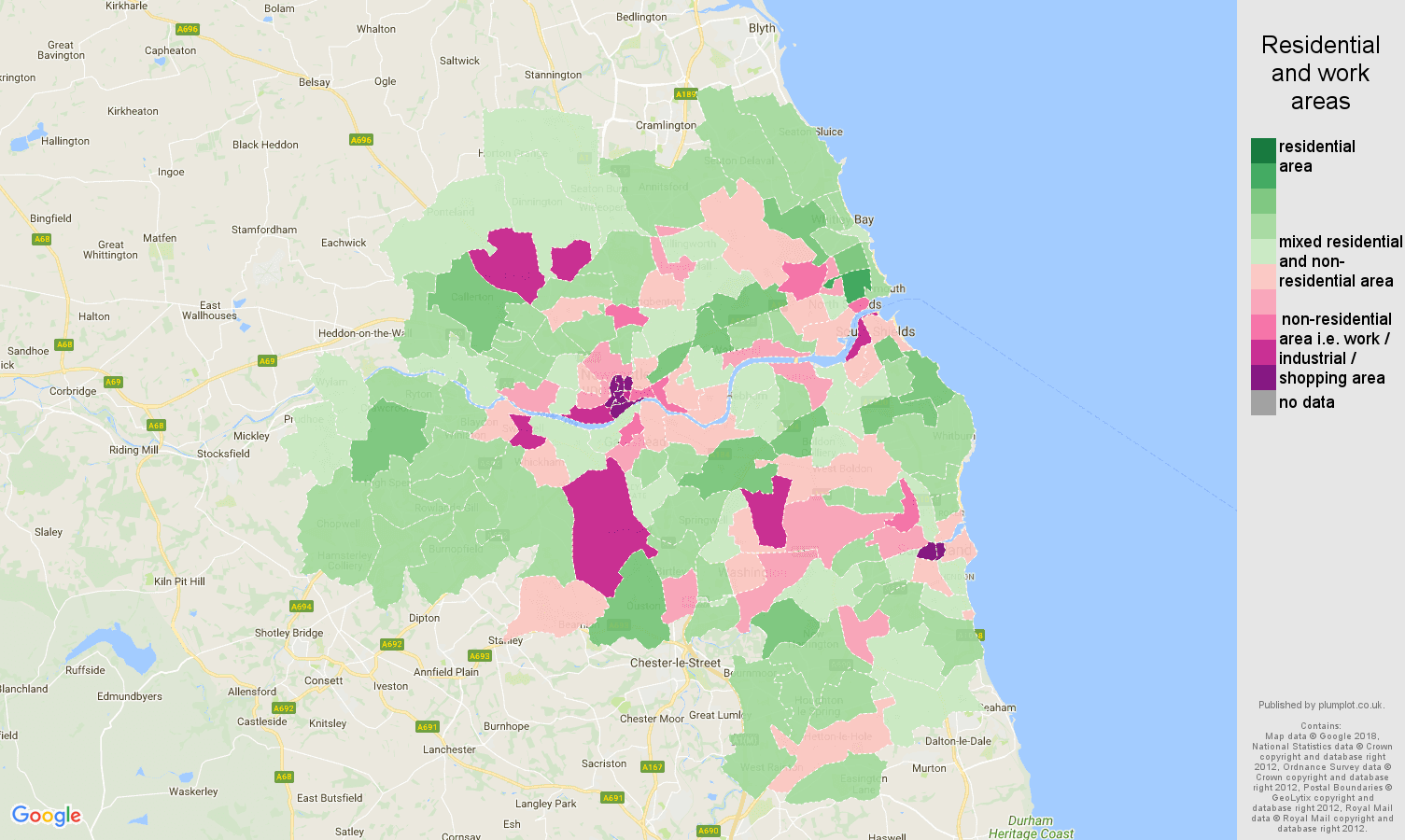 Tyne and Wear residential areas map