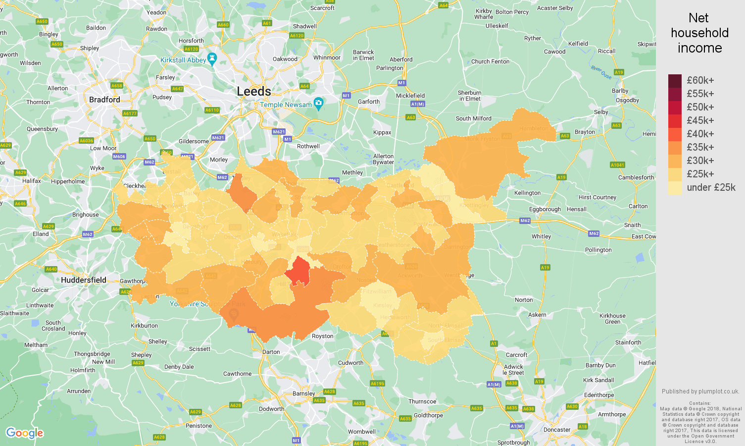 Wakefield net household income map