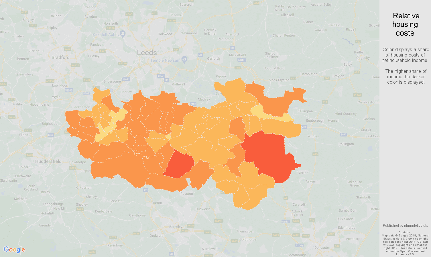 Wakefield relative housing costs map