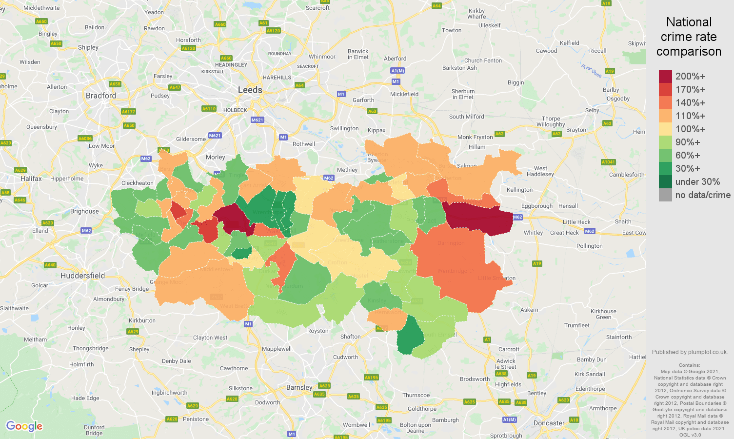 Wakefield vehicle crime rate comparison map