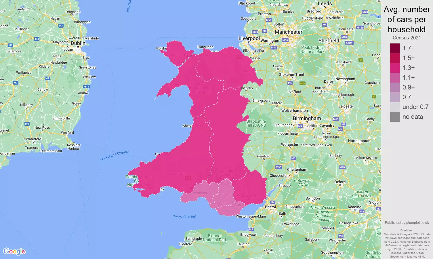 Wales cars per household map