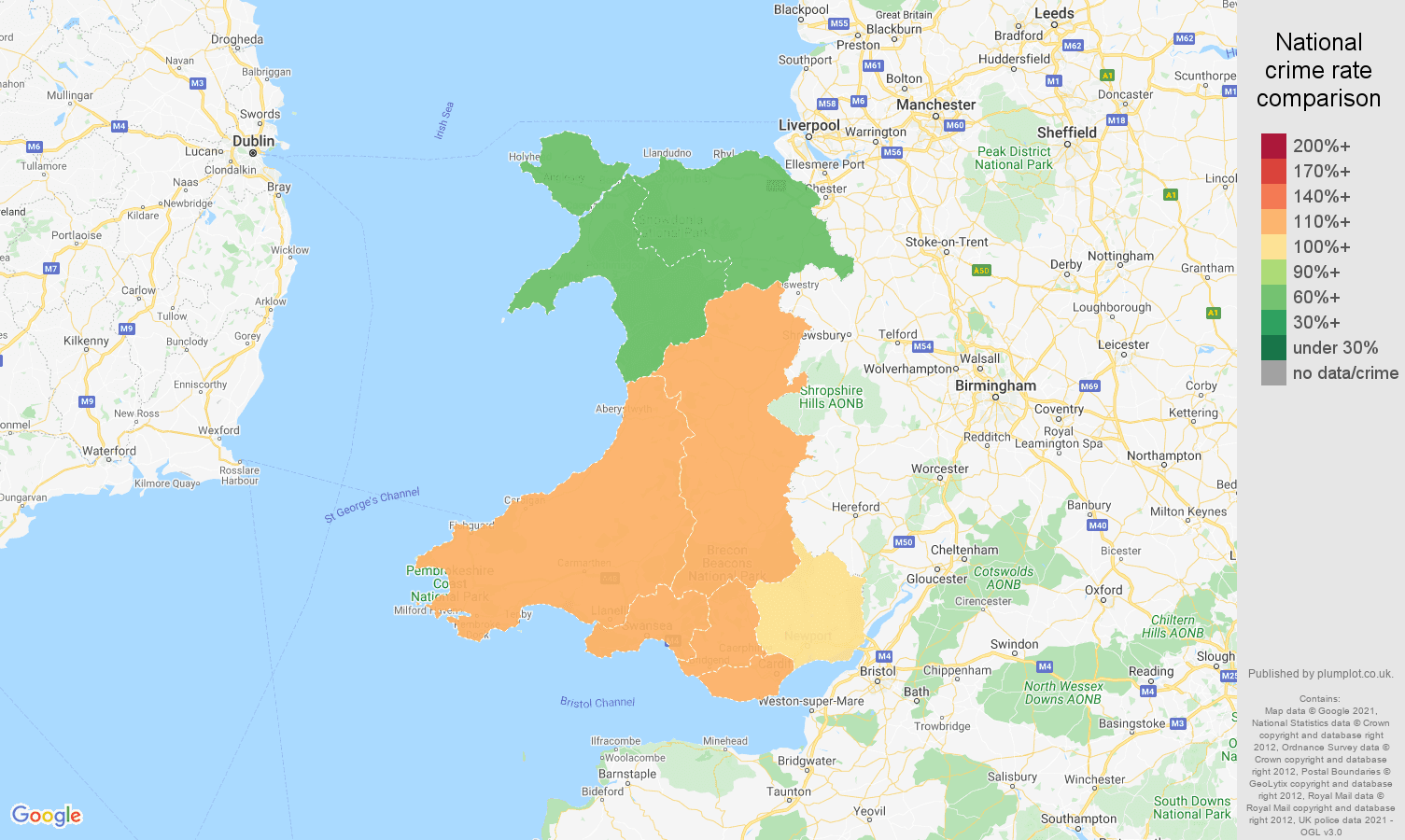 Wales drugs crime rate comparison map