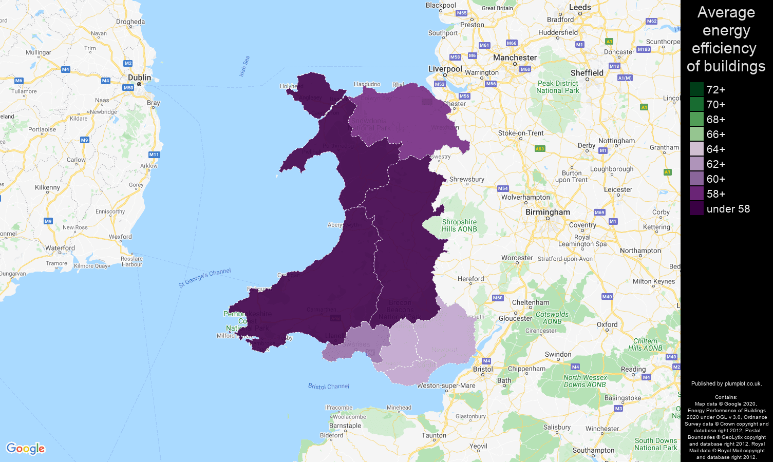 Wales map of energy efficiency of houses