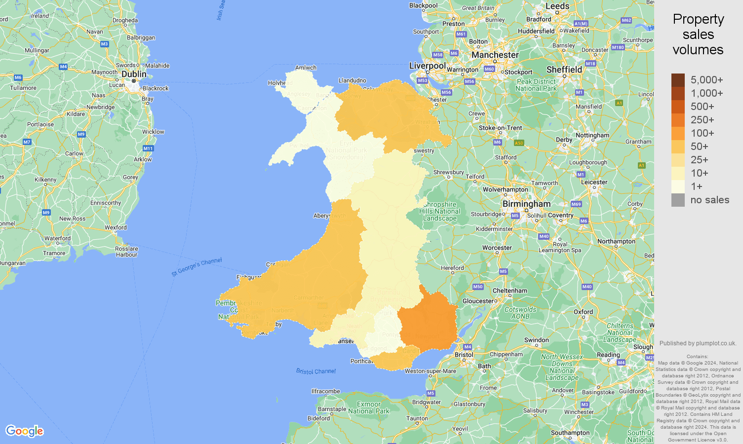 Wales map of sales of new properties