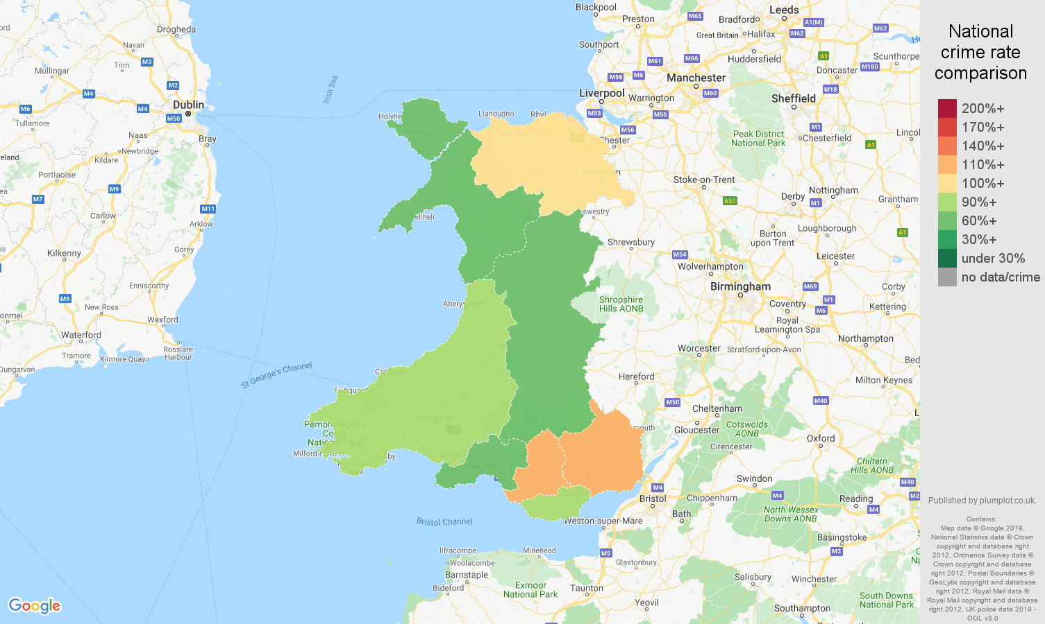 Wales other crime rate comparison map