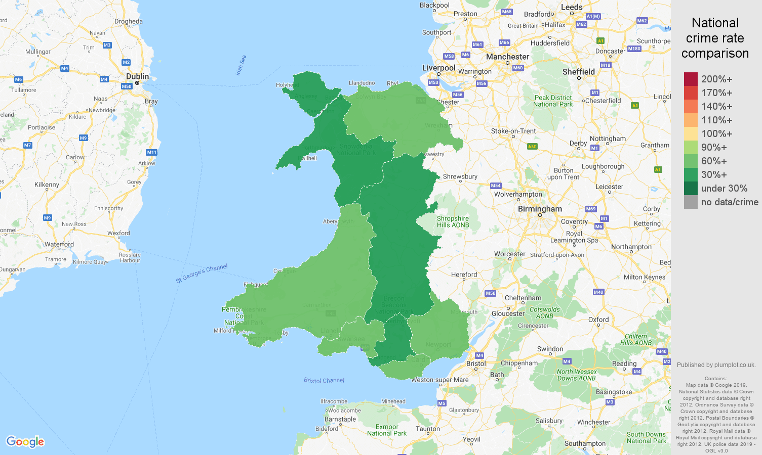 Wales possession of weapons crime rate comparison map