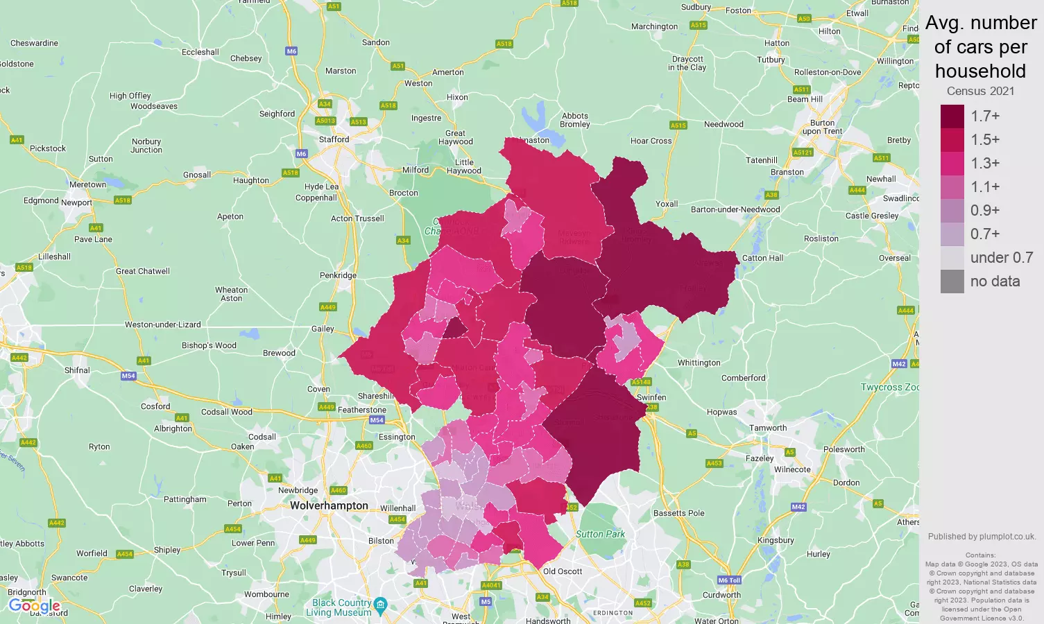 Walsall cars per household map