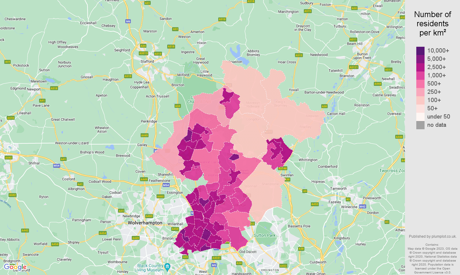 Walsall population density map
