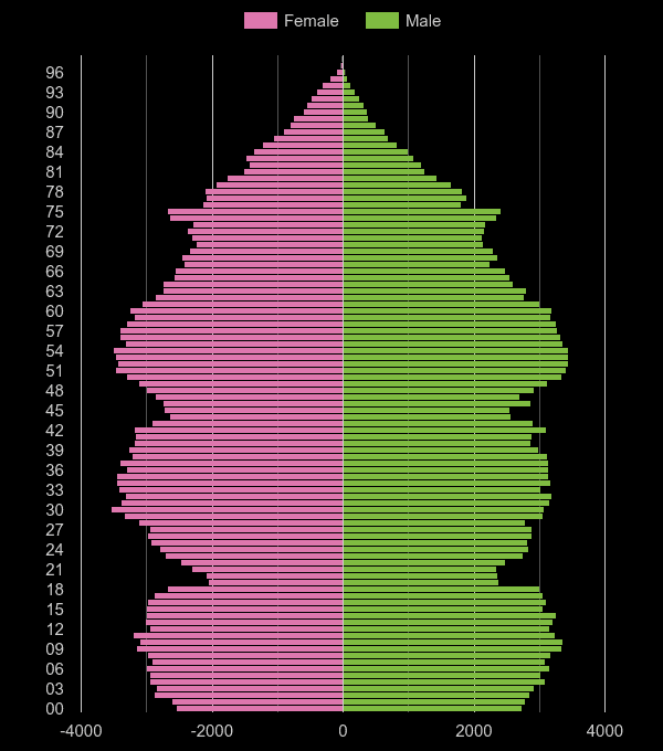 Walsall population pyramid by year