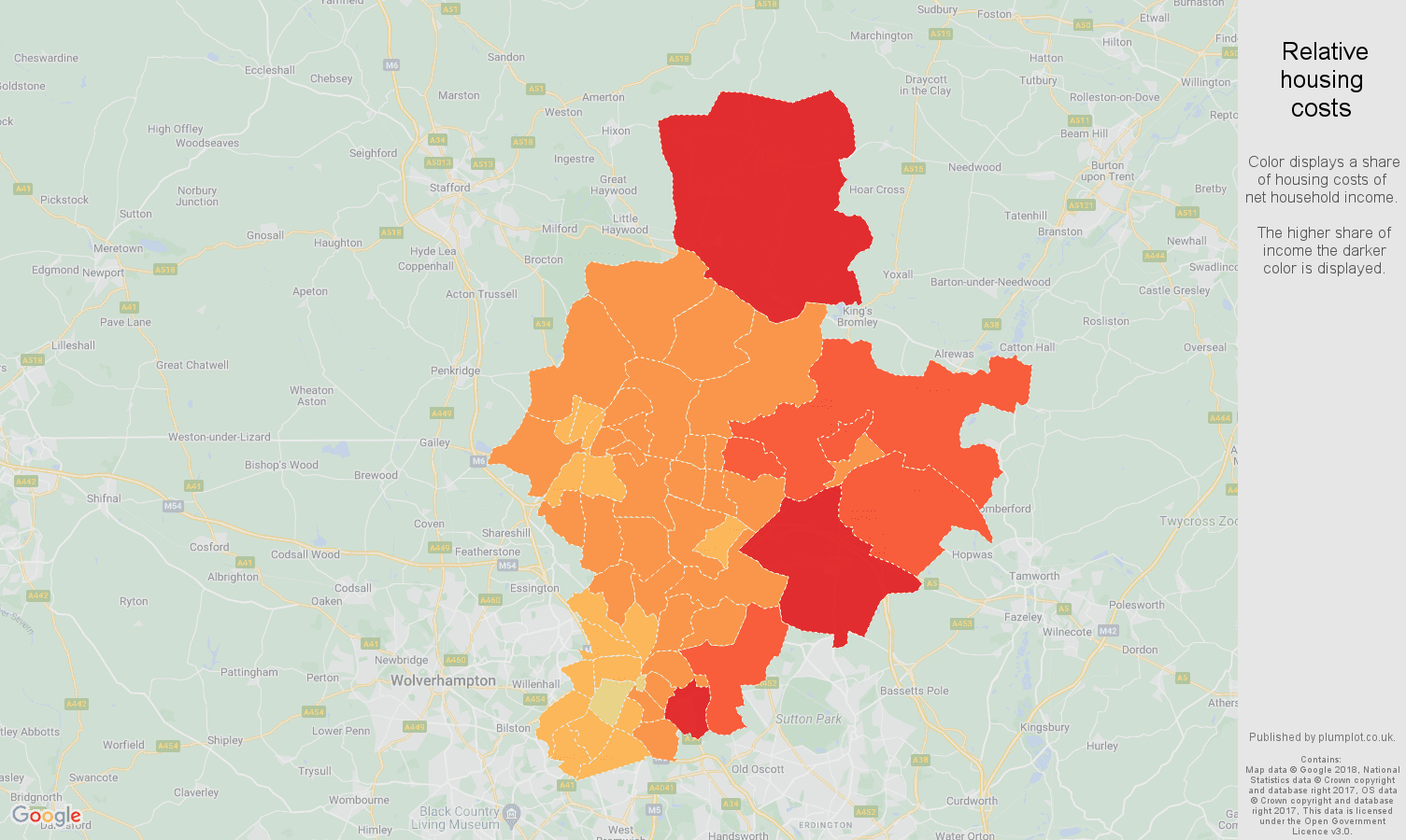 Walsall relative housing costs map