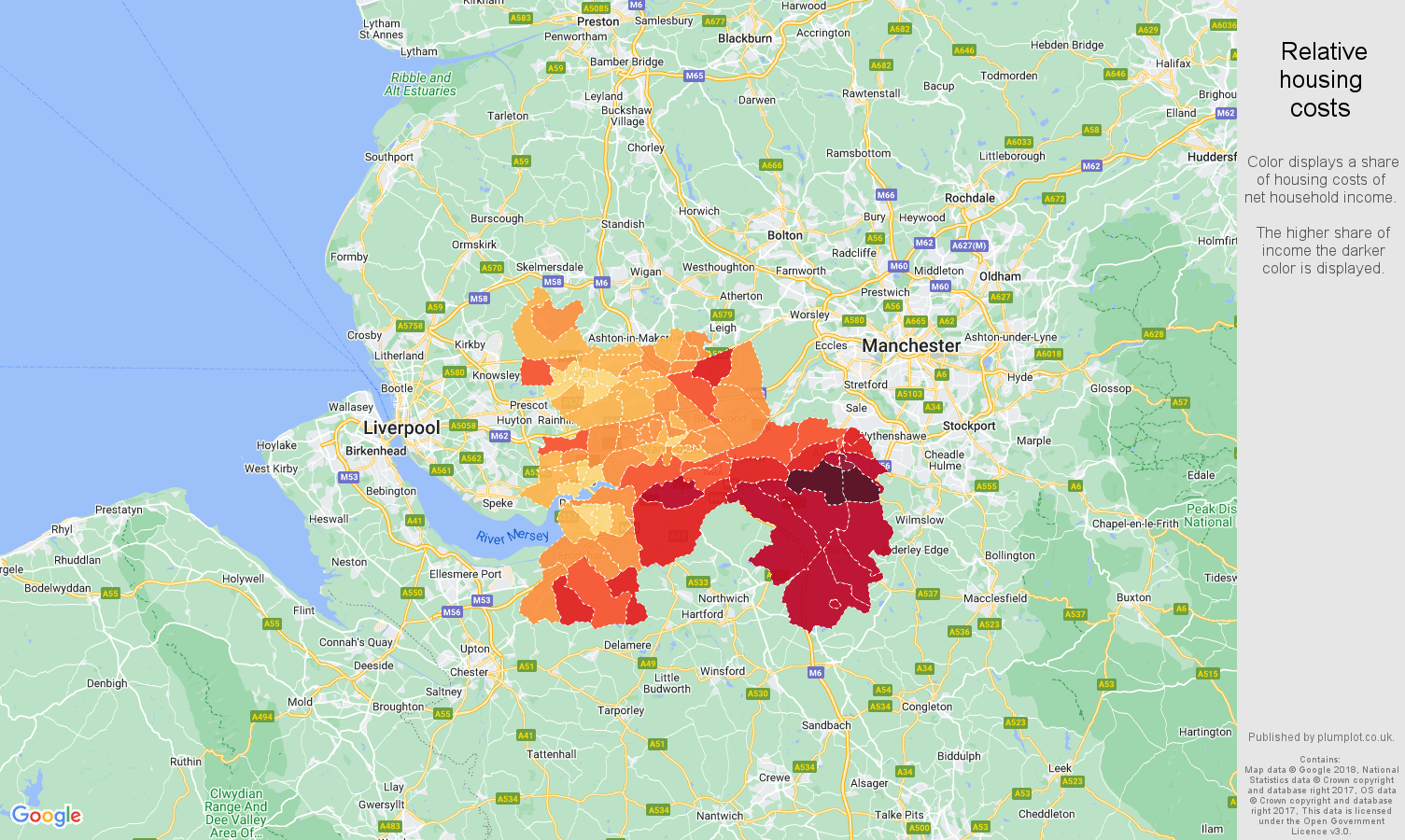 Warrington relative housing costs map