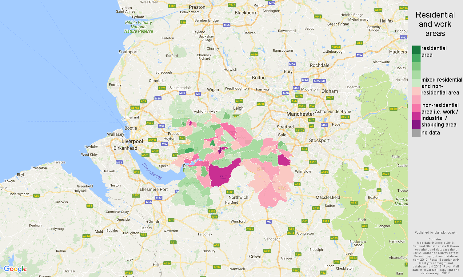 Warrington population stats in maps and graphs.