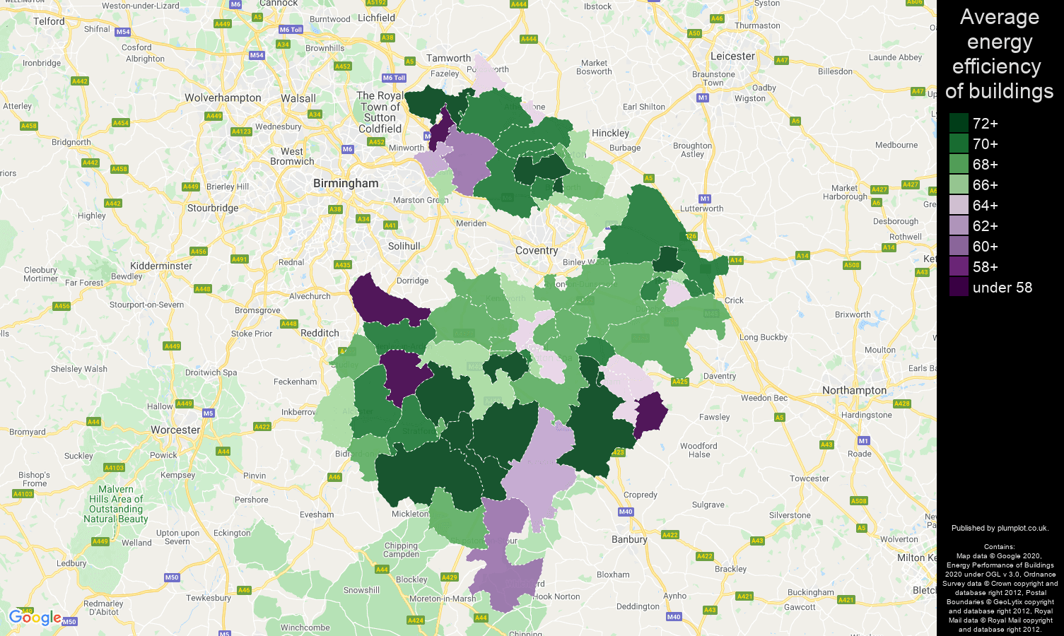 Warwickshire map of energy efficiency of flats