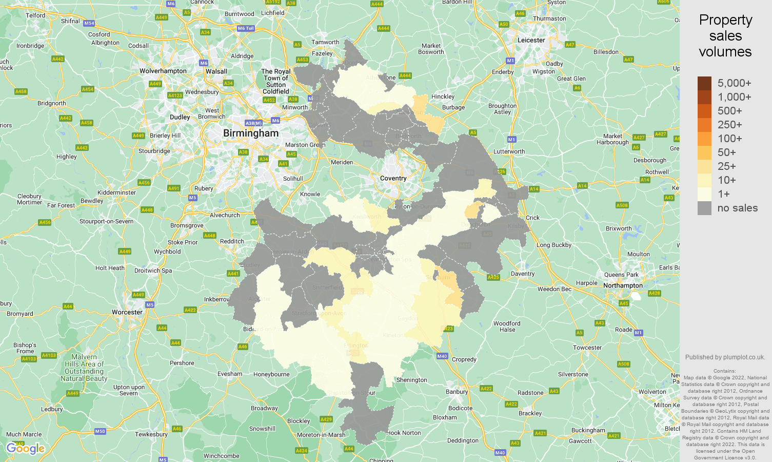 Warwickshire map of sales of new properties