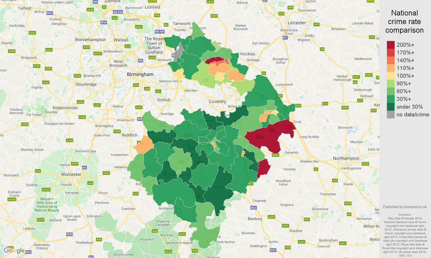 Warwickshire other crime rate comparison map