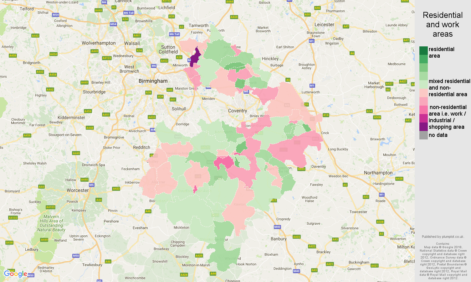 Warwickshire residential areas map