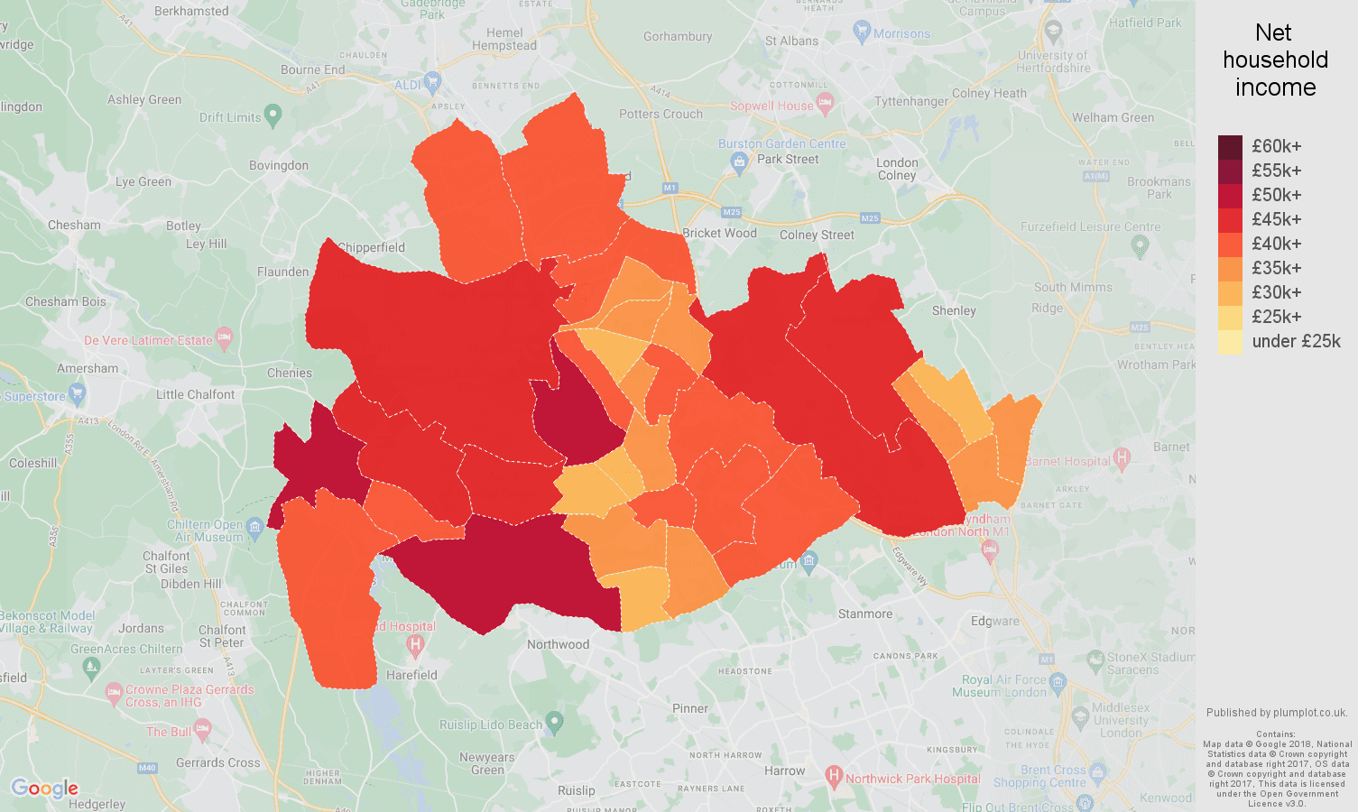 Watford net household income map