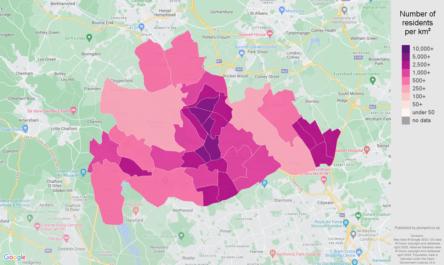 Watford population density map