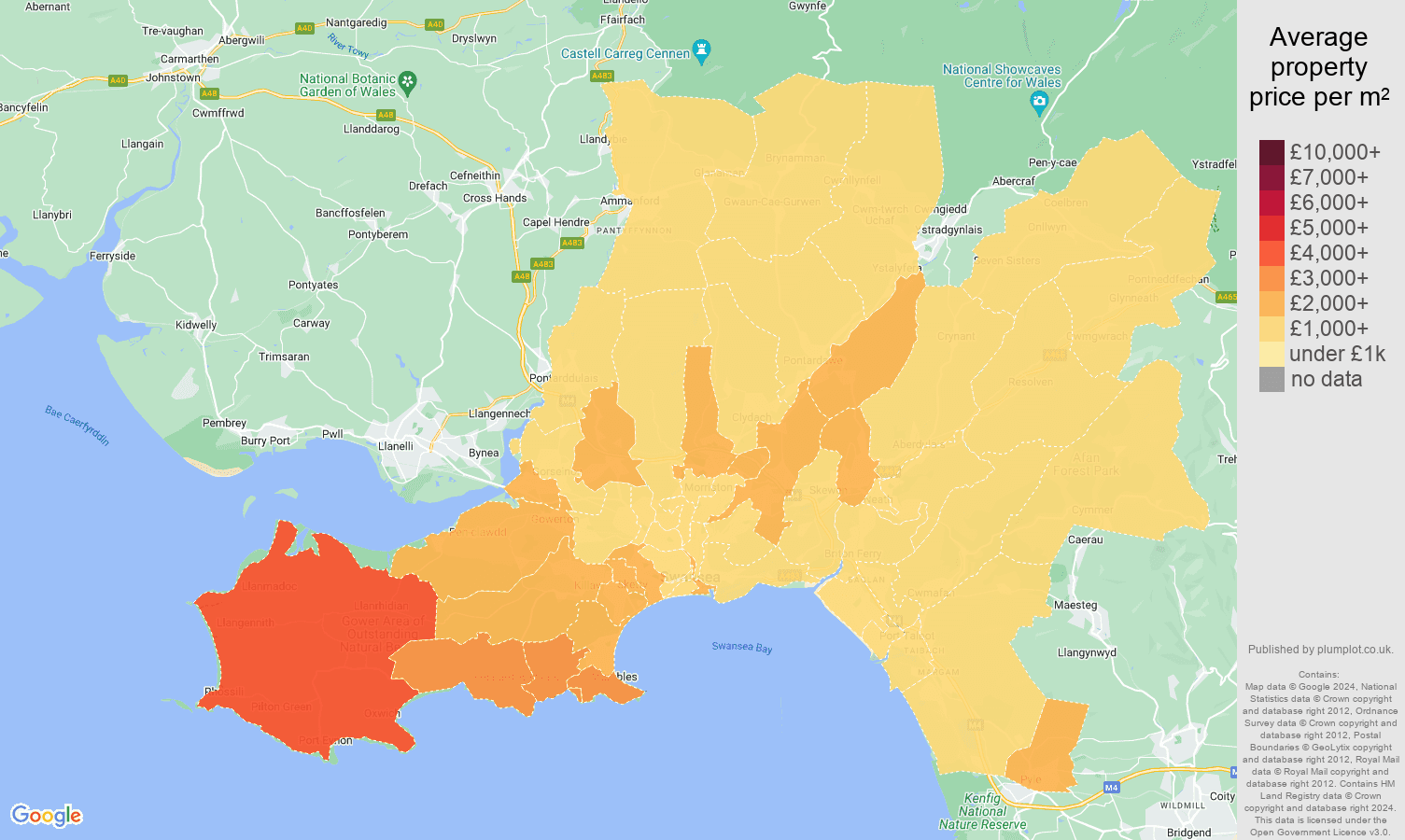West Glamorgan house prices per square metre map