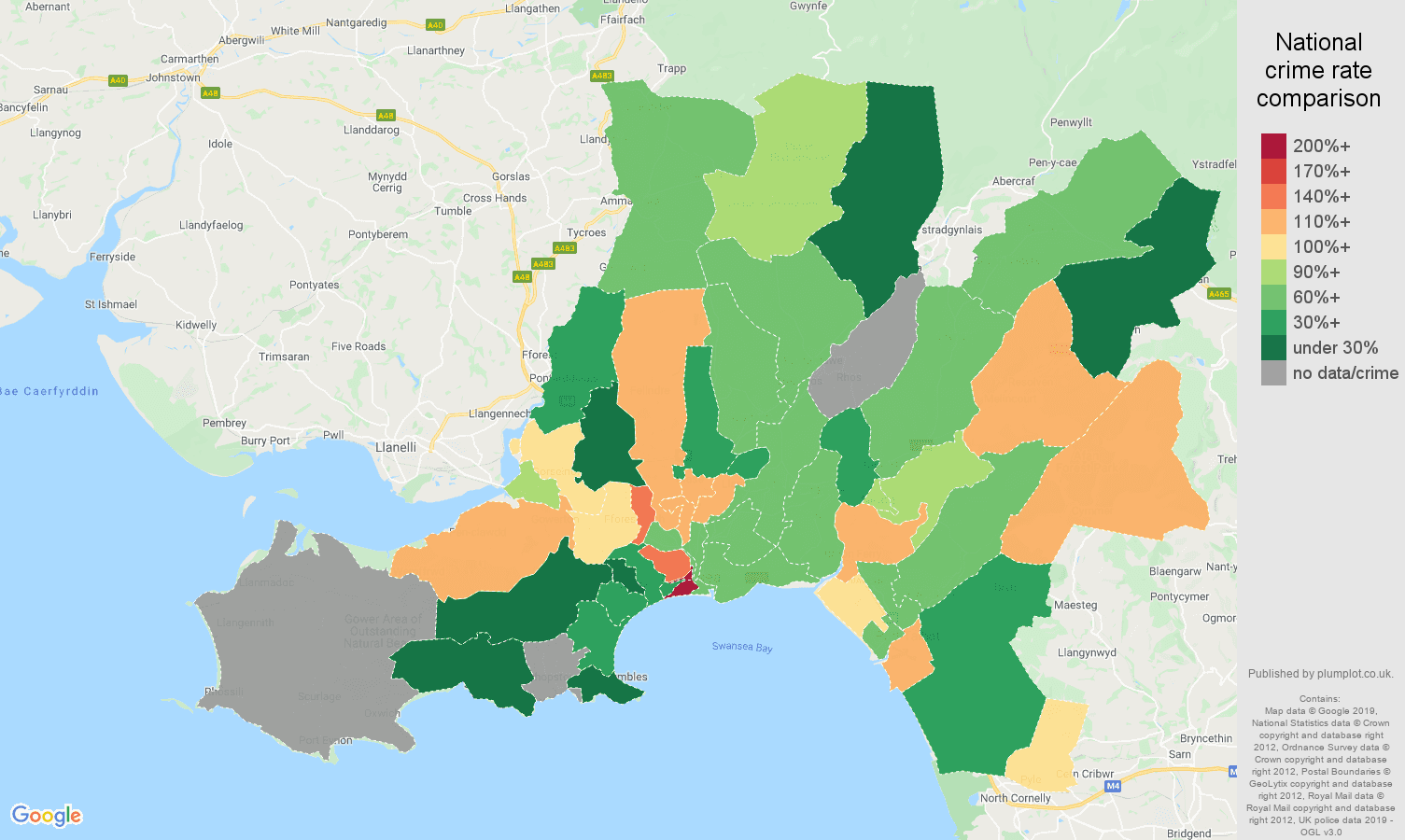 West Glamorgan other crime rate comparison map