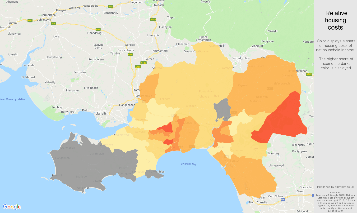 West Glamorgan relative housing costs map
