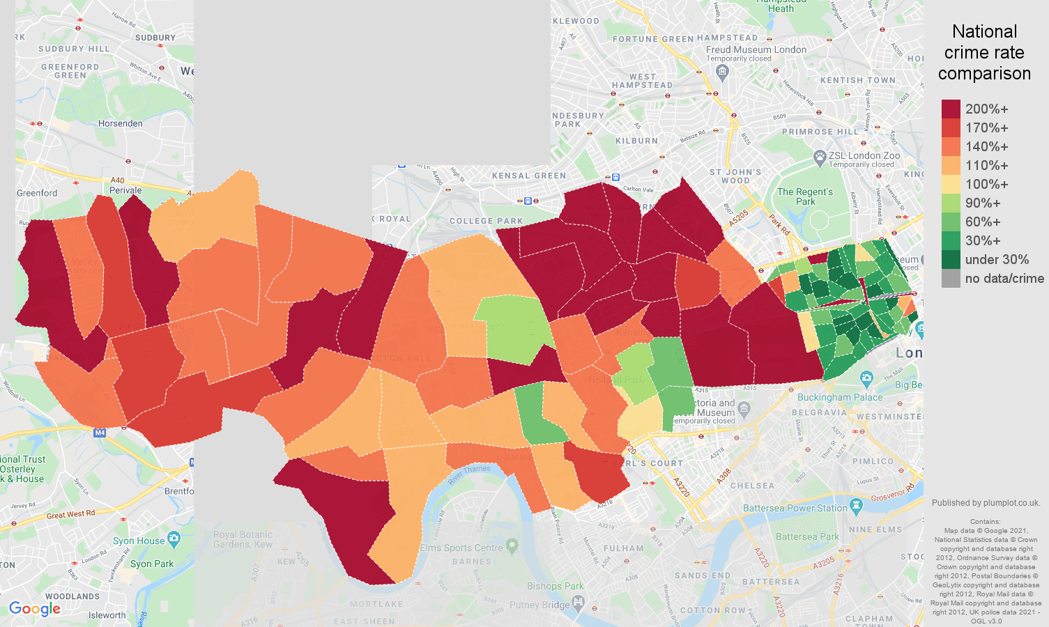 West London antisocial behaviour crime rate comparison map