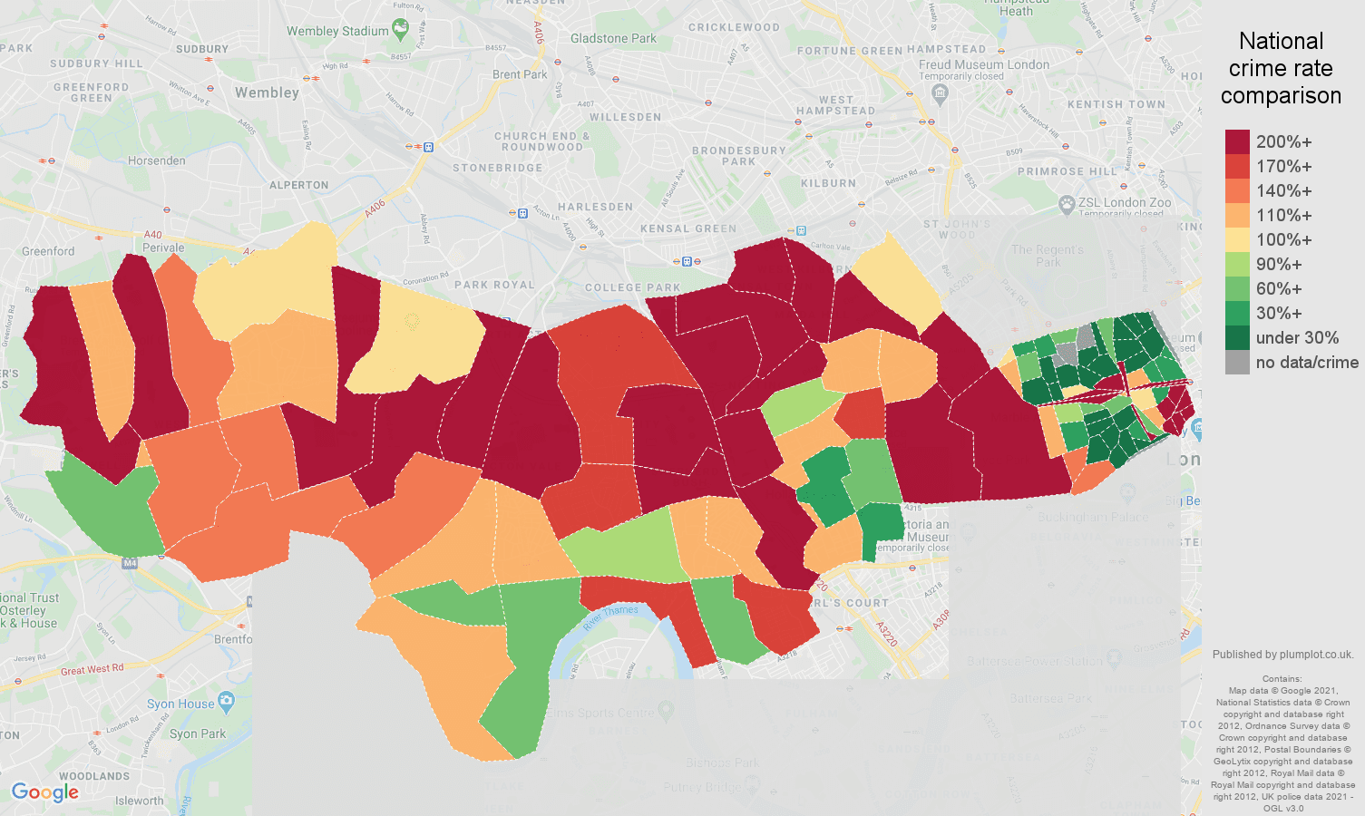 West London drugs crime rate comparison map