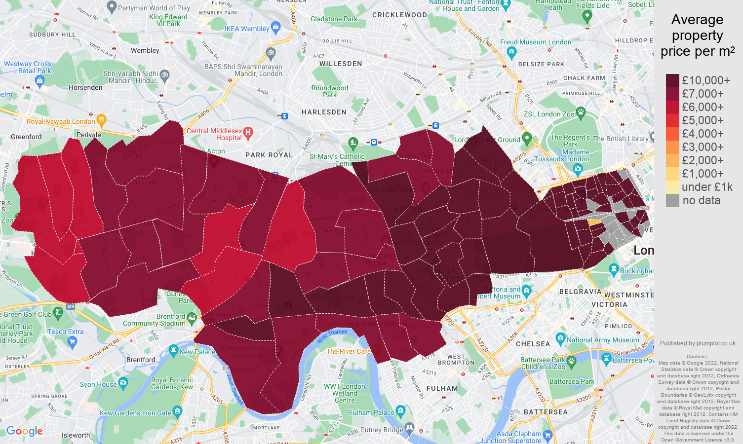 West London house prices per square metre map